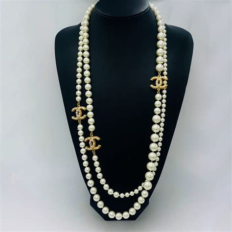 chanel classic cc pearl necklace|authentic chanel necklaces.